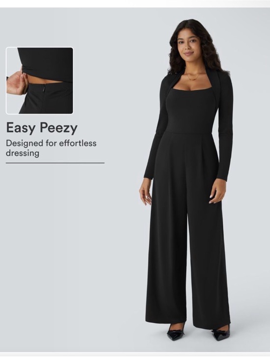 HALARA Pants - NWT Halara Long Sleeve Pocket Wide Leg Jumpsuit-Easy Peezy Size Large